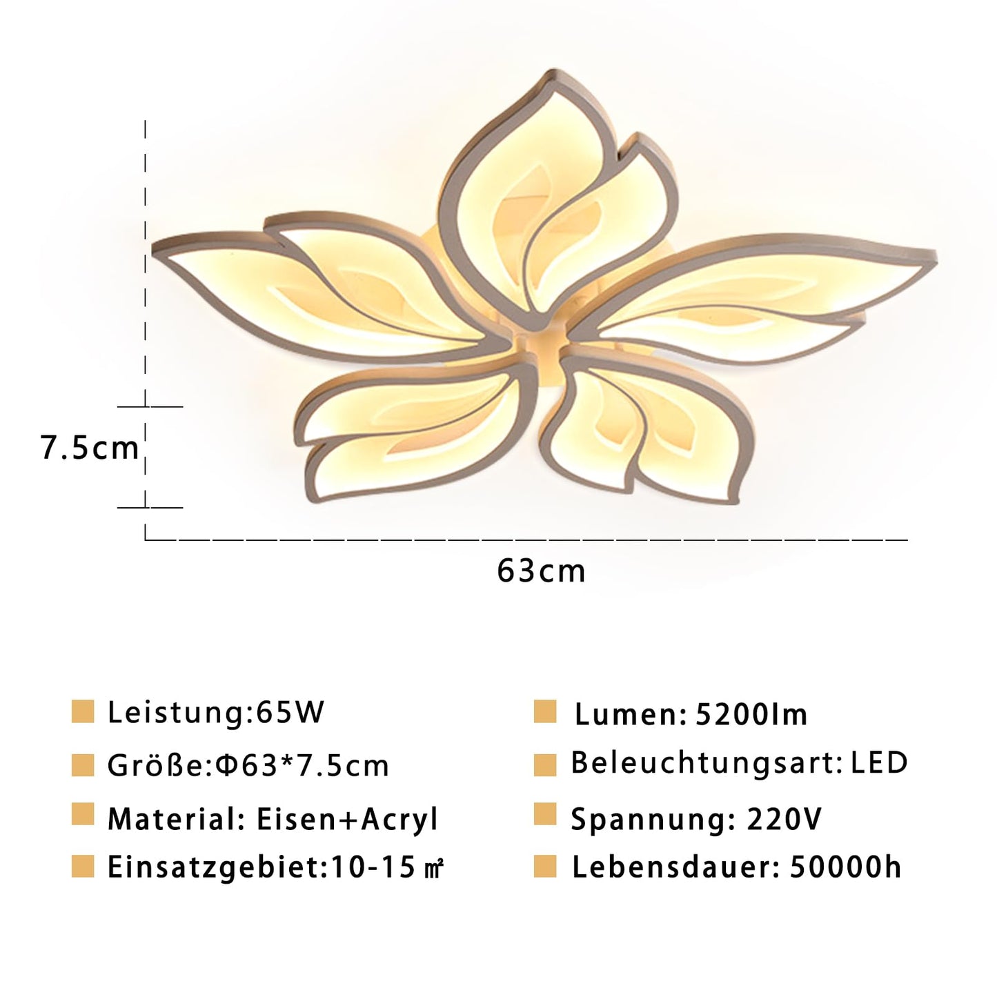 Sky angle LED Ceiling Light with Remote Control Dimmable Bedroom Lamp, Creative Flower Shape Design Living Room Ceiling Light (5 Heads/Ø63cm/24.8in)