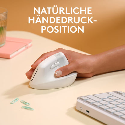 Logitech MX Vertical for Mac, Wireless Ergonomic Mouse, Bluetooth, Quiet Clicks, Silent Smartwheel, 4 Customizable Buttons, Compatible with macOS/iPadOS/MacBook/iMac/iPad - White