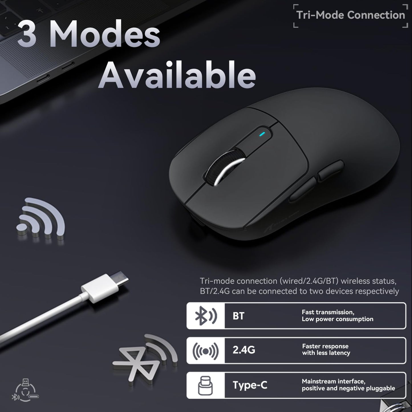 ATTACK SHARK X3 49g Ultralight Mouse, PixArt PAW3395 Gaming Sensor, BT/2.4G Wireless/Wired Gaming Mouse, 26000 DPI, 200 Hrs Battery, Office Mice for Win11/Xbox/PS/Mac (Black)