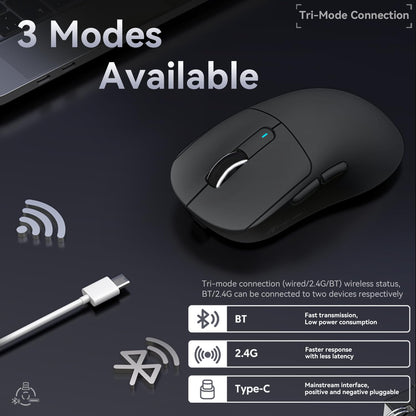 ATTACK SHARK X3 49g Ultralight Mouse, PixArt PAW3395 Gaming Sensor, BT/2.4G Wireless/Wired Gaming Mouse, 26000 DPI, 200 Hrs Battery, Office Mice for Win11/Xbox/PS/Mac (Black)