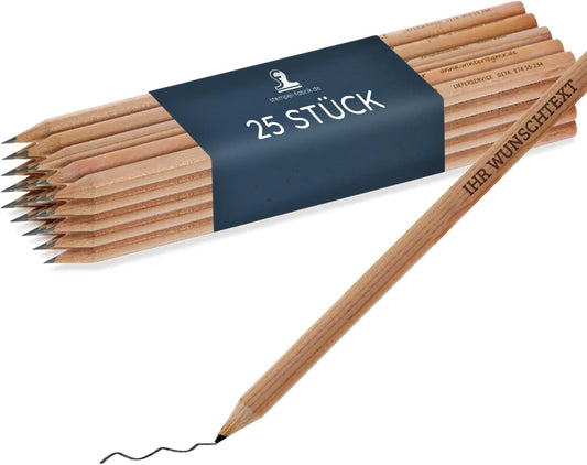 25 personalized wooden pencils with custom text/names/website (max. engraving size 80x5 mm)