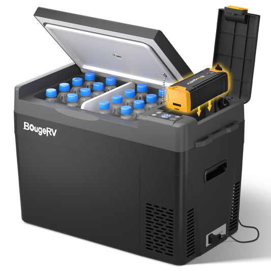 BougeRV CRPRO 29L 12V/24V Compressor Cooler (Black) and 277Wh Portable Power Station for CRPRO Cooler.