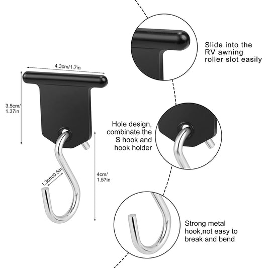 Homgaty Awning Rail Hooks, 16 Set RV Awning Hooks Camping Awning Rail Accessories for Motorhome, Caravan, Christmas Party, Camping Tent, Indoor and Outdoor Decoration (Black)