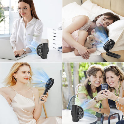 gabless USB fan, handheld fan with 5200mAh battery, USB desk fan 20 hours working time, mini fan 5 levels strong wind, small fan quiet for office bedroom