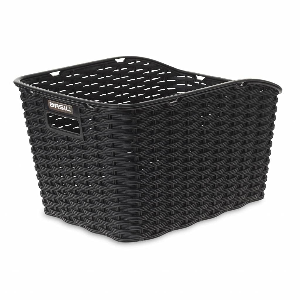 Basil Weave WP bike basket - rear mounted - plastic weave - weatherproof - fixed installation - including mounting - black