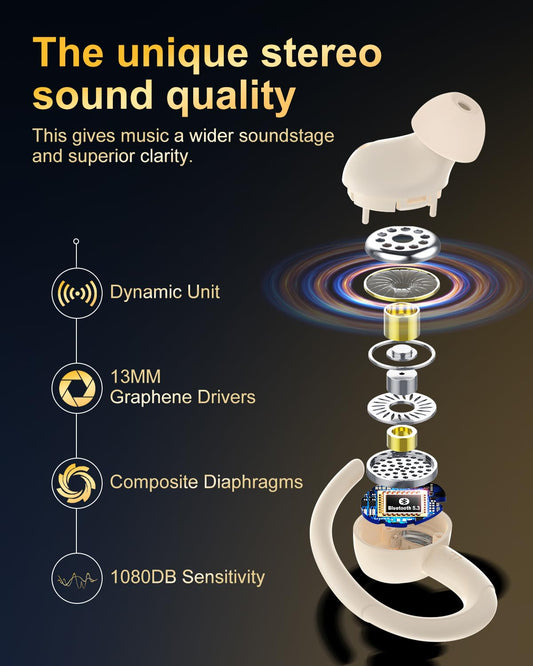 Bluetooth Sport Earphones, Wireless in-Ear Headphones with Bluetooth 5.3, HD Mic, Outstanding Sound, 40 Hrs Playtime, Comfort Fit, Dual LED Display, IP7 Waterproof Earbuds with Ear Hooks, Beige.