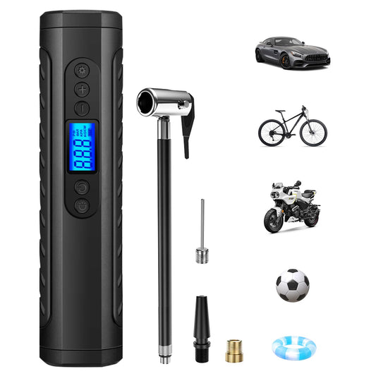 NWOUIIAY Electric Bike Air Pump 6000mAh Mini Portable Bike Air Pump Air Compressor 150 PSI with Digital Display USB Charging Suitable for Cars Motorcycles Bicycles Ball Games
