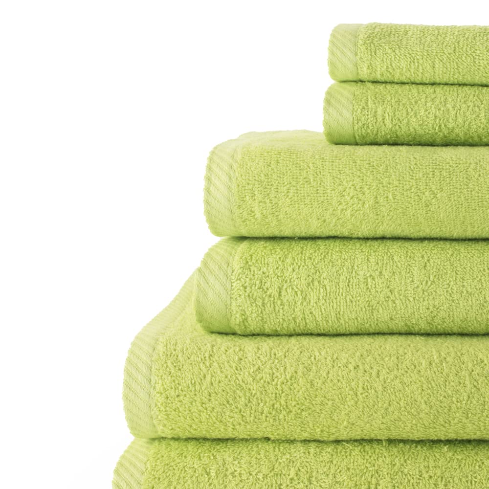 Top Towel - Combo - Large bath towels - Bathroom hand towels - 2 face or bidet towels + 2 hand or sink towels + 2 shower towels - 100% cotton - Lime