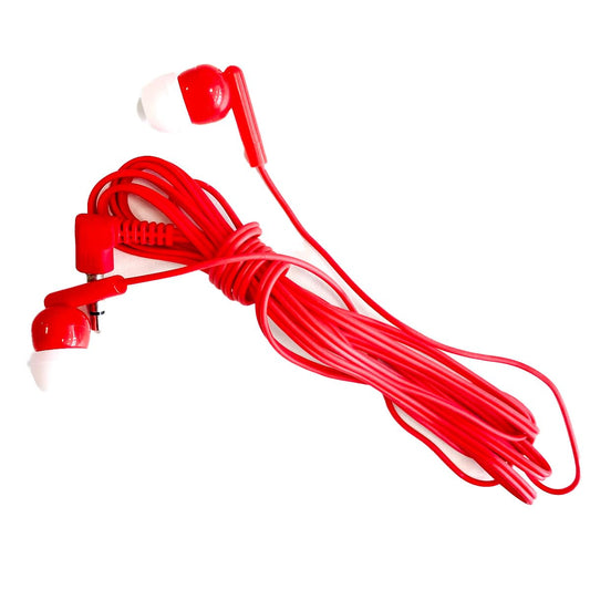 M&E - Pack of 100 disposable headphones with 3.5mm jack, individually packaged for maximum hygiene, color red.