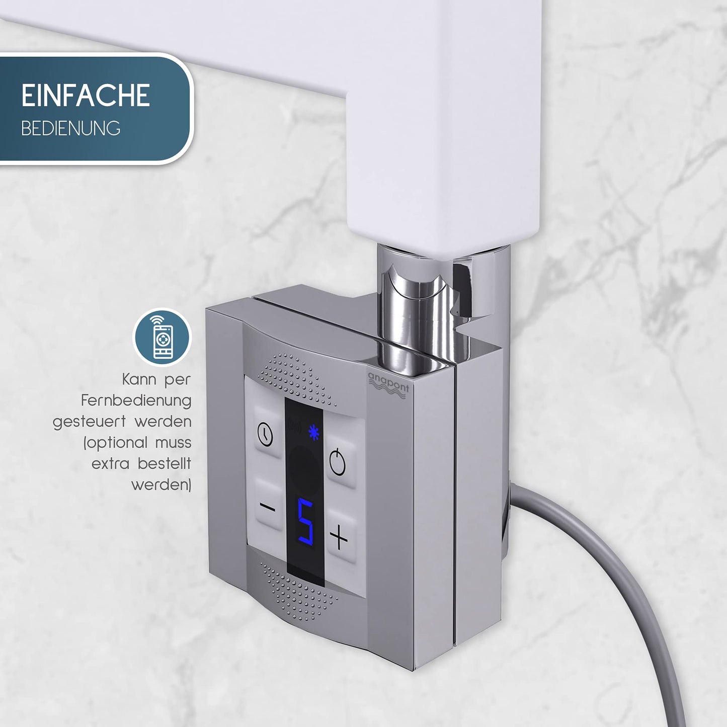 anapont electric bathroom radiator - chrome curved - timer function - towel radiator - electric bathroom heating - towel heating - Made in Germany