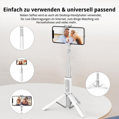 ATUMTEK Selfie Stick Tripod, 3-in-1 Extendable Aluminum Phone Tripod with Wireless Bluetooth Remote, Compatible with iPhone 17/16/15/14/13/12 mini/11 Pro and Samsung Smartphones, White