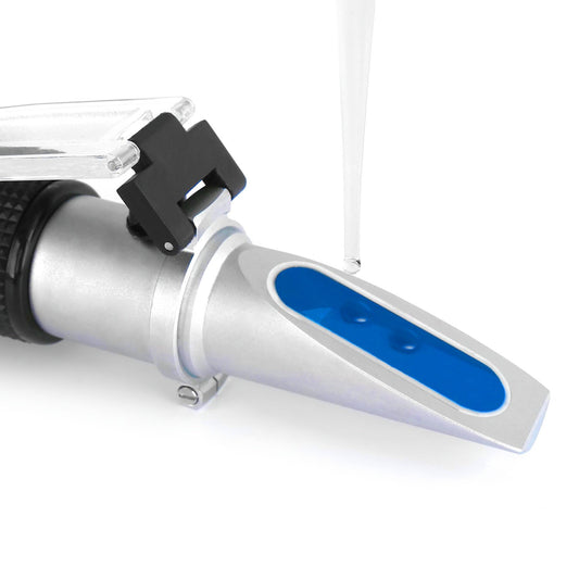 HHTEC Refractometer 0-90% Brix handheld refractometer for determining sugar content of honey, plant oil, syrup, molasses with ATC function and German manual.