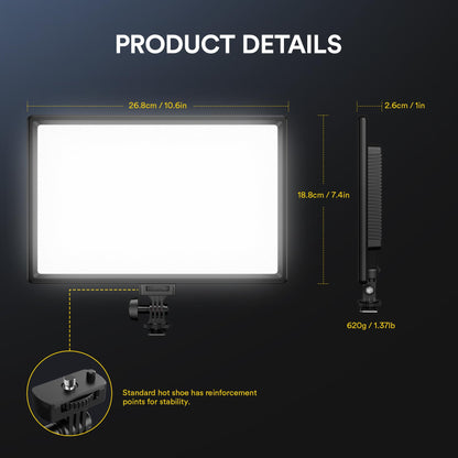 RaLeno LED video light, dimmable 3200-5600k CRI95+ with LCD display Built-in 8000mAh battery Video light for table close-up shots/video conference lighting/game streaming/YouTube photography.