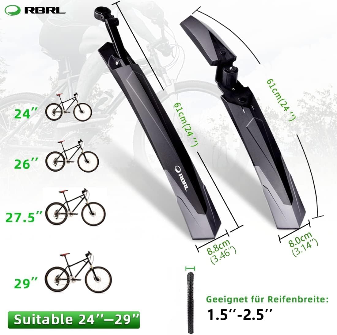 RBRL Bike Fender Set [24-29 inch], MTB fender, Universal bike fender, mountain bike fenders.