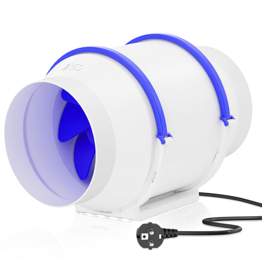 Hon&Guan 150mm Inline Duct Fan, Smoke Exhaust Ventilator Quiet with EU Plug for Bathroom, Office, Grow Rooms, Factory, and 3D Printer.