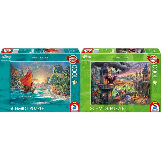 Schmidt Spiele 58030 Thomas Kinkade, Disney, Moana, 1000 pieces puzzle, standard & 58029 Thomas Kinkade, Disney, Maleficent, 1000 pieces puzzle, standard