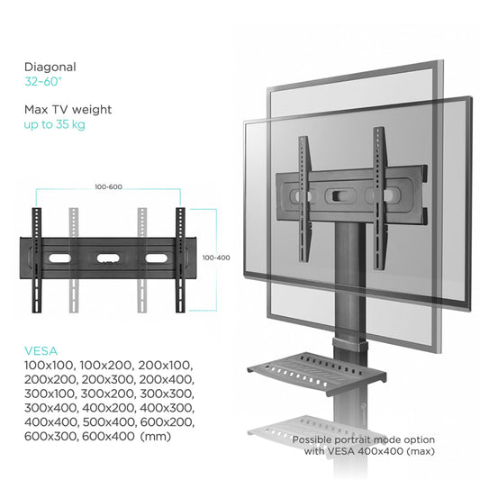 ONKRON Mobile TV Stand TV Stand Foot TV Cart Stand 32-55 inch height adjustable on wheels for flat and curved TVs monitors floor stand with bracket VESA TS2551 Black