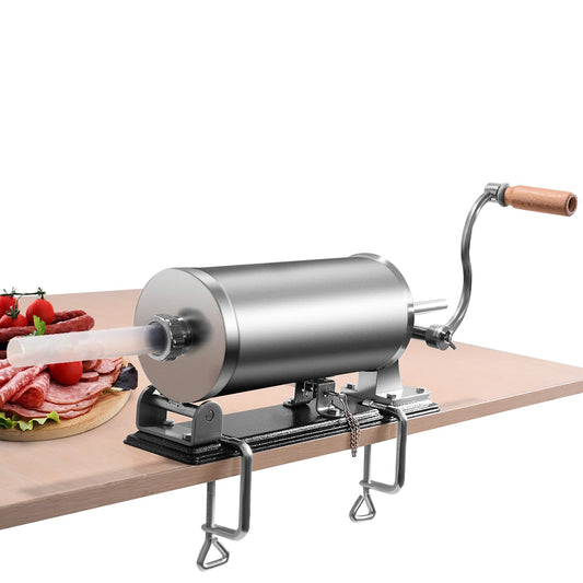 COSTWAY 2.5kg/3kg/4kg Manual Sausage Stuffer, Stainless Steel Sausage Maker, Includes 4 Filling Tubes, Sausage Press with Table Clamp, Silver Sausage Injector (3KG)