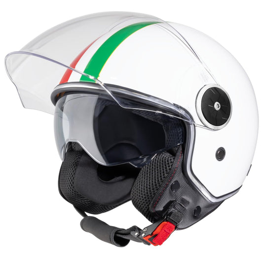 VINZ Neiva Jet helmet with dual visor | Scooter helmet with Italian flag & sun visor | Available in sizes XS-XXL | ECE 22.06 certified | Motorcycle helmet with visor | Available in various colors - White