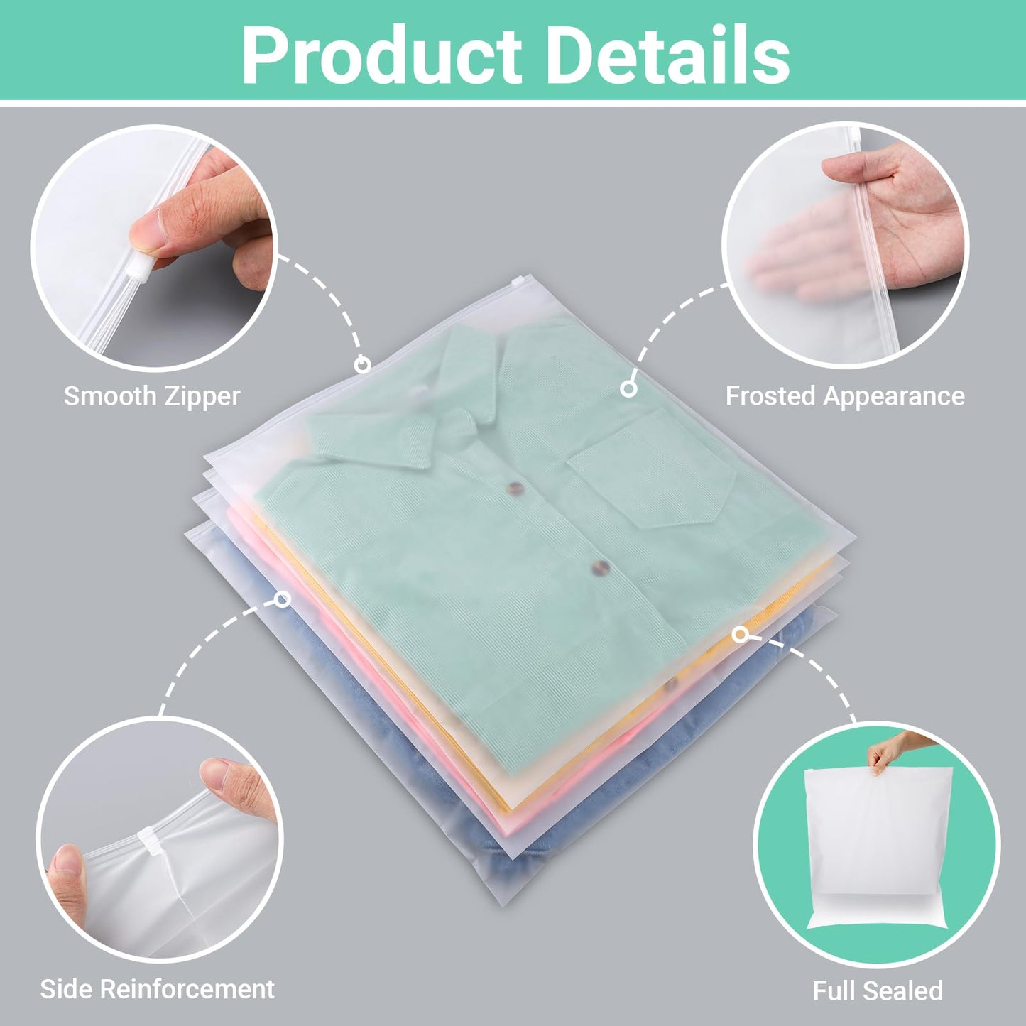 Svaldo Zip Bag clothing, 100 pieces 35*40cm storage bags, Frosted Transparent Bag, Storage Bags for Sweaters, Jeans, Jackets (Without Ventilation Openings)