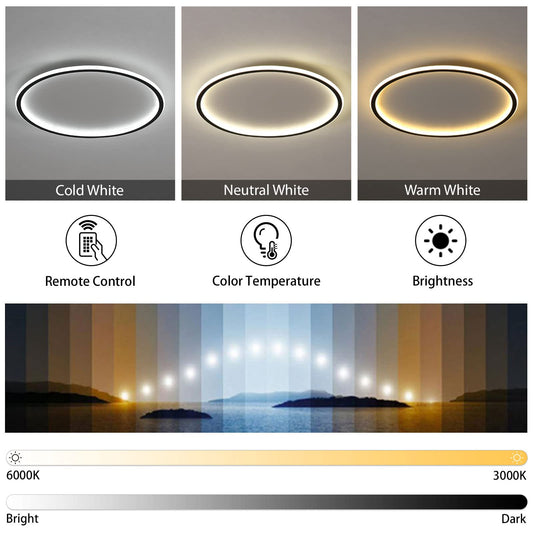 MOONSEA LED Ceiling Light Dimmable with Remote Control, 28W Black LED Ceiling Lamp Φ41.5CM 3000K-6000K, Indirect Lighting Ceiling Light for Bedroom, Kids Room, Kitchen, Dining Room
