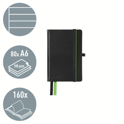 Leitz Complete Quality Notebook A6 lined, 160 pages, 80 sheets, hardcover with high-quality cover, 100 g/m² paper FSC certified, closure, bookmark, pen loop, black, 44800095