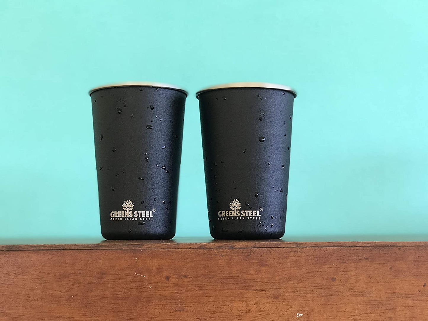 Greens Steel Stainless Steel Tumbler - Set of 4, Black, 16oz I Single-walled, stackable & reusable drinking cup set I Scratch-resistant, non-slip, colorfast & BPA-free I Ideal for travel & camping