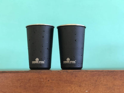 Greens Steel Stainless Steel Tumbler - Set of 4, Black, 16oz I Single-walled, stackable & reusable drinking cup set I Scratch-resistant, non-slip, colorfast & BPA-free I Ideal for travel & camping