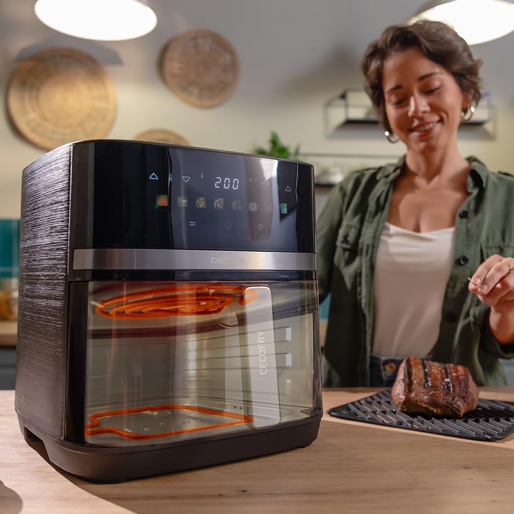 Cecotec hot air fryer without oil 8L grill plate - grill - dual heating elements - Air Fryer Cecofry & Grill Duoheat 8000. 2200W, dietary and digital, window, temperature control 80-200°C, 8 menus.