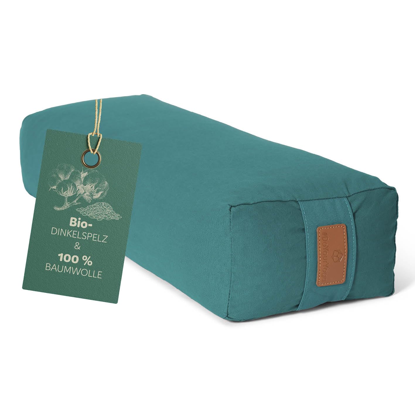 #DoYourYoga Yoga bolster "Paravati" with organic spelt filling, washable cover made of 100% cotton, 67cm x 13cm, yoga pillow/seat cushion/zafu cushion for Yin Yoga - dark green.