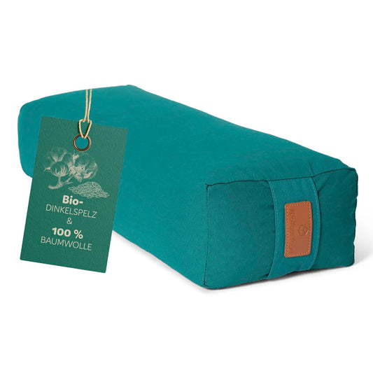 #DoYourYoga Yoga bolster "Paravati" with organic spelt filling, washable cover made of 100% cotton, 67cm x 13cm, yoga pillow/seat cushion/zafu cushion for Yin Yoga - dark green.