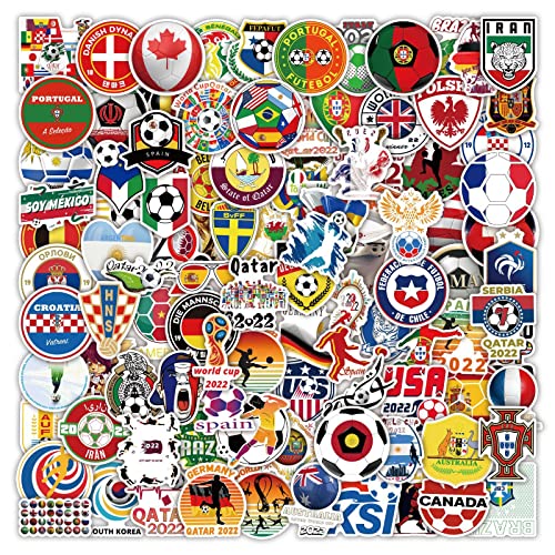 100-Pack World Cup 2022 Soccer Sticker Set, Waterproof Vinyl Soccer Stickers for Kids, Stickers for Decorating Cars, Laptops, Skateboards, Motorcycles, Bicycles, Soccer Sticker Gift for Boys & Girls