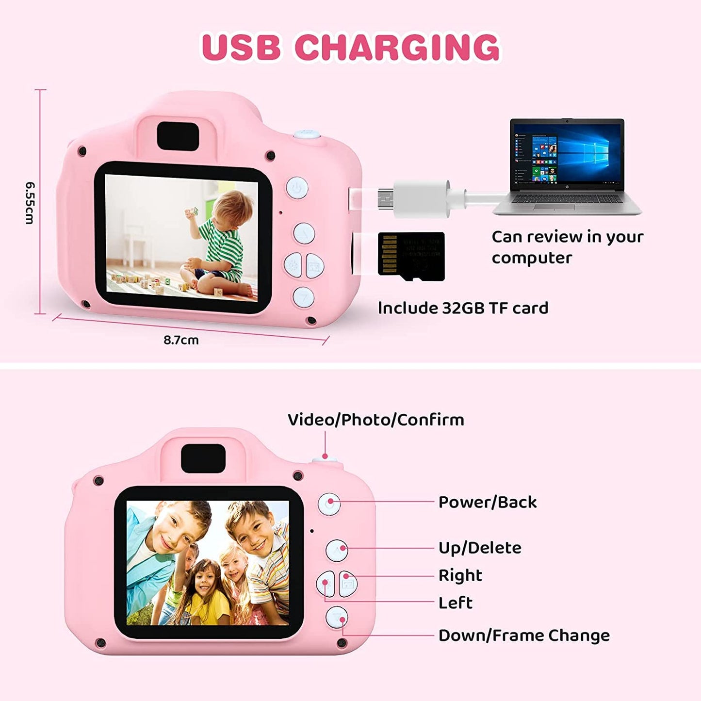 Children's camera, 2.0" display digital camera, gifts for 3 4 5 6 7 8 9 10 11 12 year old boys and girls, 1080P HD anti-drop children's camera for birthday gift Christmas toy.