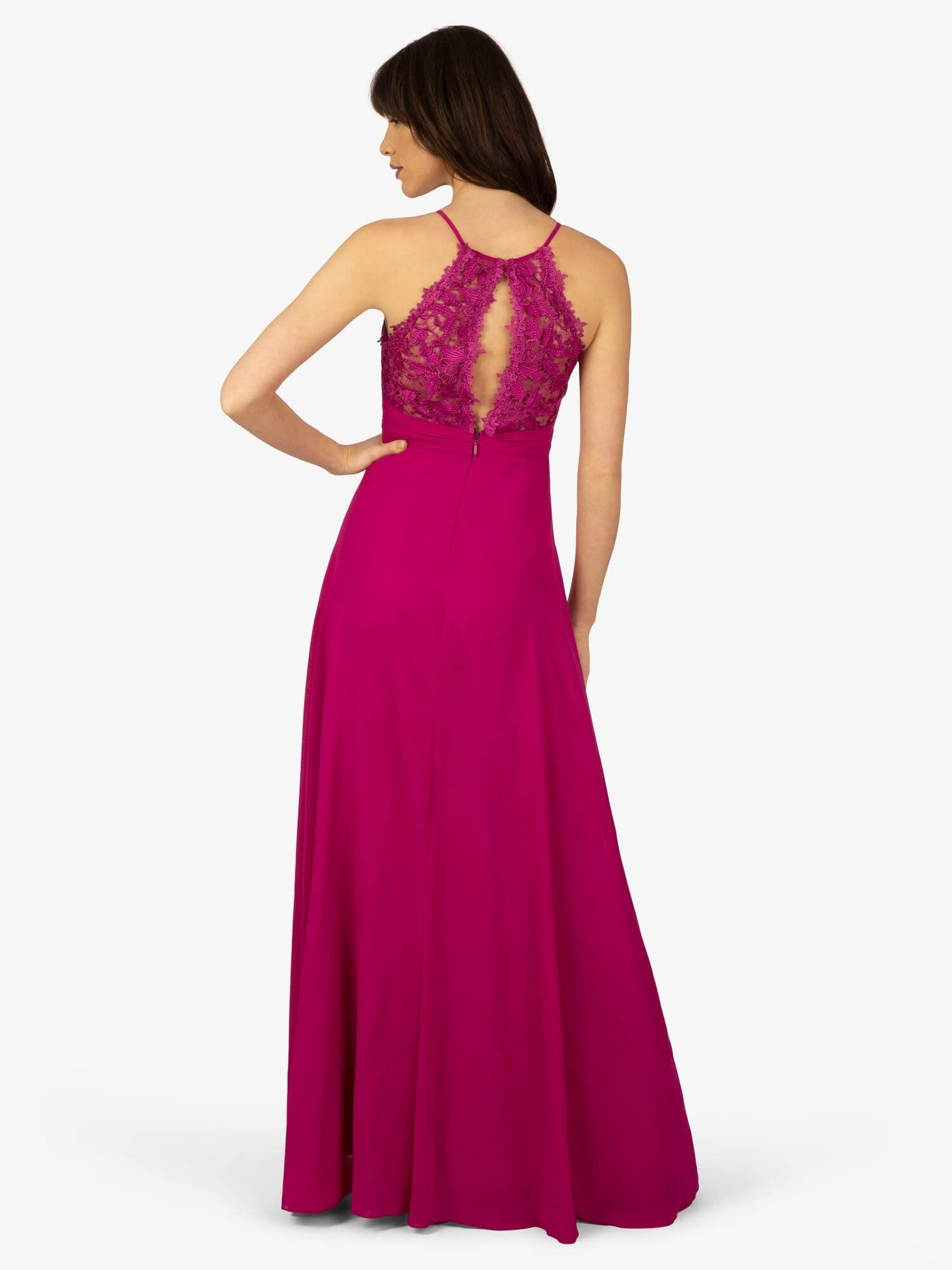APART Fashion evening gown in chiffon and lace, fuchsia, L