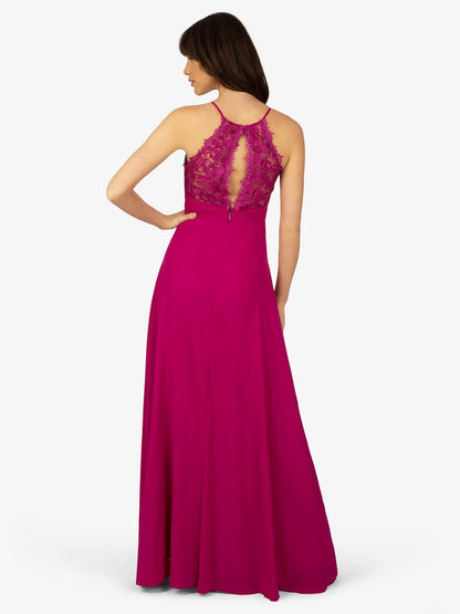 APART Fashion evening gown in chiffon and lace, fuchsia, L