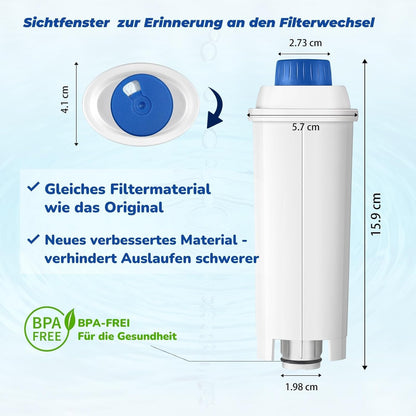 6 pack coffee machine water filters, compatible with Delonghi ECAM series, Dinamica, Cappuccino System, Magnifica, ETAM Autentica and various models of Esam.