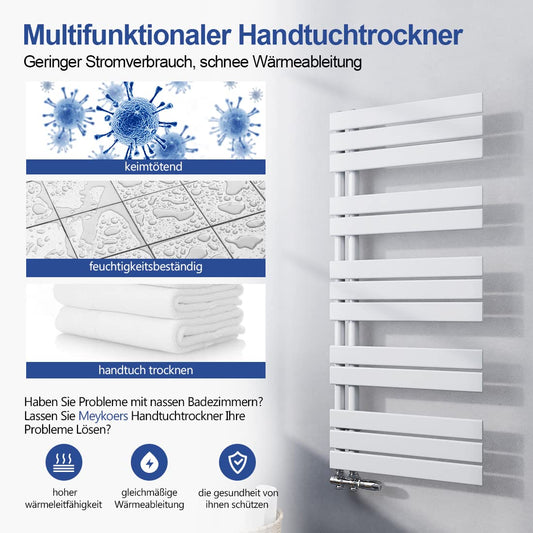 Meykoers towel radiator Flat 89x40cm Bathroom radiator Panel White Towel warmer Side connection Design radiator