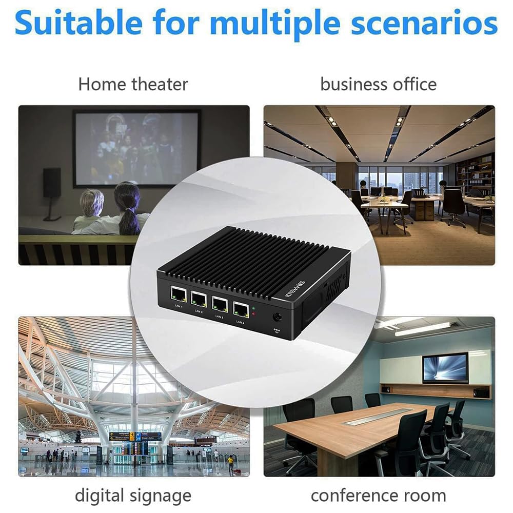 Sharevdi Mini PC Micro Firewall Appliance, Intel Celeron J4125 Quad Core Mini Computer, Firewall Mini PC, 4X Intel 2.5 GbE i225/i226 LAN Ports, Supports AES NI mSATA SSD (8G 128G)