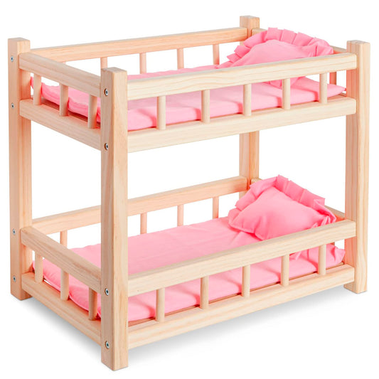 Wooden doll bunk bed - doll bed for dolls up to 36 cm - Creative play with doll furniture in pink.
