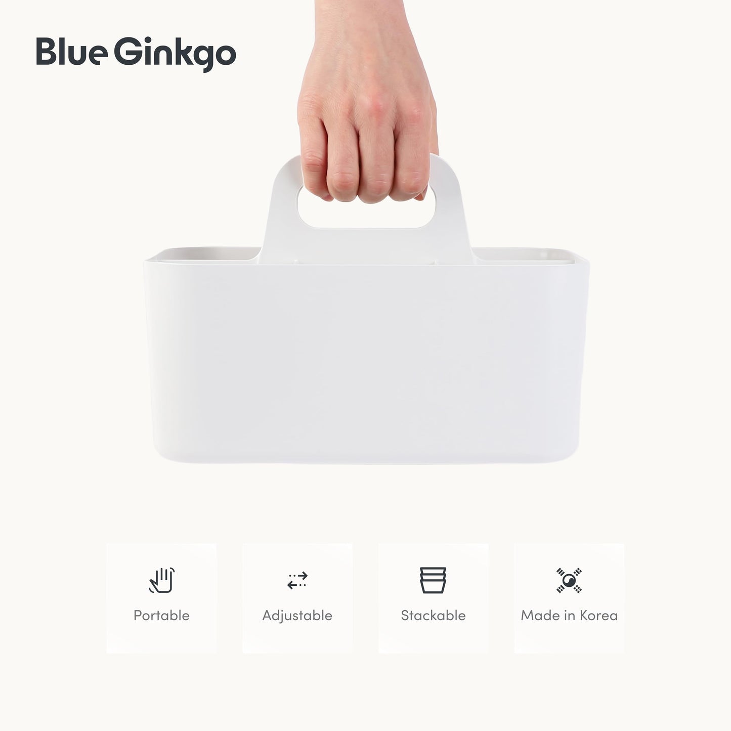 BLUE GINKGO Stackable Organizer Caddy - Portable storage from Korea for bathroom, office, crafting, or school supplies (Rectangular, White)