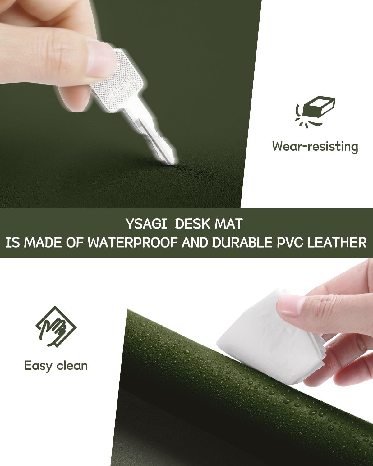 YSAGi Desk Pad, Mouse Pad with Leather and Non-Slip Suede, Multifunctional Office Mousepad Laptop Writing Pad, Desk Protection Mat for Office/Home-Office (Dark Green, 120x60cm)