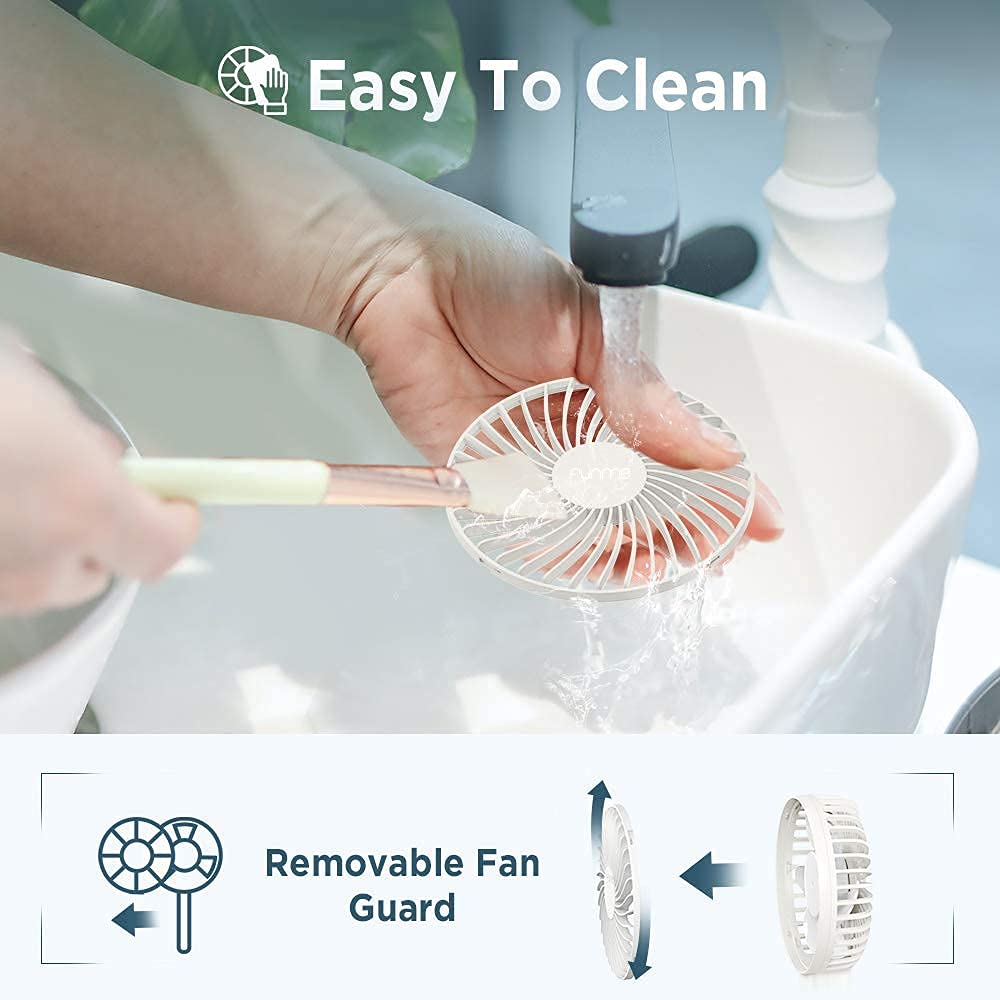 Funme handheld fan battery powerful wind small quiet fan one-touch off/washable/low power display USB fan 4 levels portable personal foldable desk fan for on-the-go