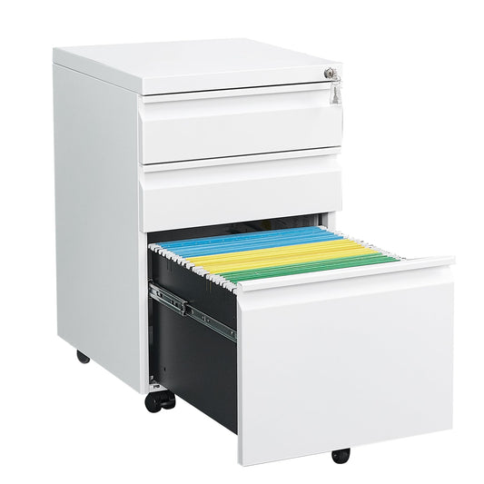 LVSTEEL rolling file cabinet, fully assembled with lock, under desk metal cabinet for home office, mobile printer stand for A4/files.