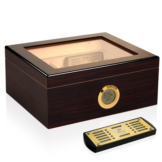 Slege Cigar Humidor, Handmade Humidor with Spanish Cedar, Digital Hygrometer, Humidifier, Divider, Gift for Men (30-50 Cigars)