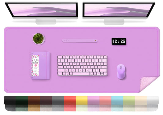 Large desk pad - Double-sided leather desk pad with suede, Waterproof desk pad table protection, Desk pad for writing and painting (Lilac, 120x43cm)