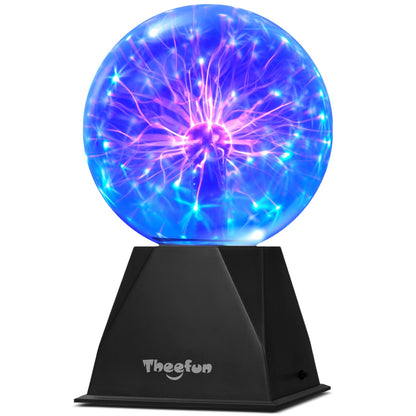 Theefun 6 inch Plasma Ball, Magic Light Ball Plasma Lamp Touch-Sensitive Lightning Sphere Flashing Educational Toy Physics Light Plasma Lamp Glass Sphere Light Effects, Blue