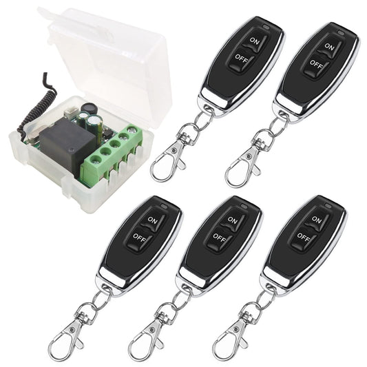 This RC radio remote control switch 220V 230V 1 channel wireless control relay receiver with 5 transmitter keychains potential-free contacts relay controller