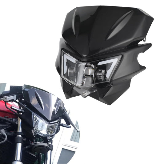 JFG RACING Motorcycle Headlight, Motorcycle Light Mask Fairing Mask Daytime Running Light Headlight Waterproof for Dirt Pit Bike Dual Sport Enduro-Black