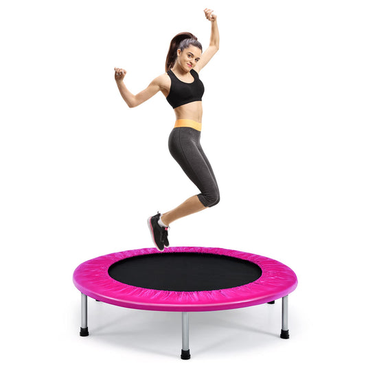 COSTWAY Φ97cm Mini Trampoline, foldable fitness trampoline, children's trampoline up to 150kg, garden trampoline indoor for kids and adults (Pink)