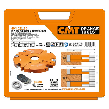 CMT ORANGE TOOLS 694.021.30 - Two-piece cutter head set for adjustable grooves HM D=150